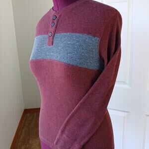 Arizona Jean Co Thermal Waffle Knit Henley L long sleeves burgundy grey stripe